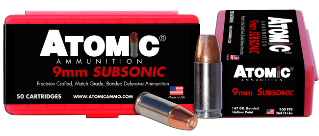 Atomic Ammunition 00438 Pistol Subsonic 9mmLuger 147gr Bonded Match Hollow Point 50 Rounds