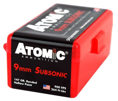 Atomic Ammunition 00438 Pistol Subsonic 9mmLuger 147gr Bonded Match Hollow Point 50 Rounds