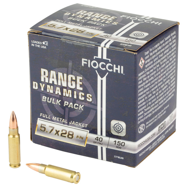 Fiocchi 57FMJ40 5.7x28mm Full Metal Jacket 40 Grain 150 Rounds - 57FMJ40 - 762344713403