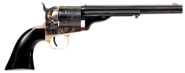 Taylors & Company 550714 Cavalier Open-Top 38 Special Caliber with 7.50" Blued Finish Barrel, 6rd Capacity Blued Finish Cylinder, Color Case Hardened Finish Steel Frame & Black Polymer Grip