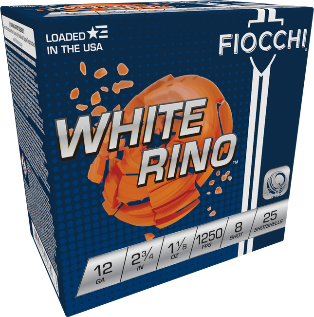 Fiocchi White Rino Shotgun Loads 12 ga. 2.75 in. 1 1/8 oz. 1250 FPS 8 Shot 25 rd.
