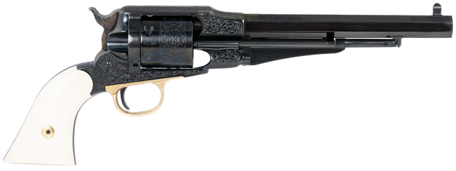 Taylors & Company 550761 Remington Conversion LawDawg 45 Colt (LC) Caliber with 8" Barrel, 6rd Capacity Cylinder, Overall Blued Engraved Finish Steel & 2-Piece Ivory Grip