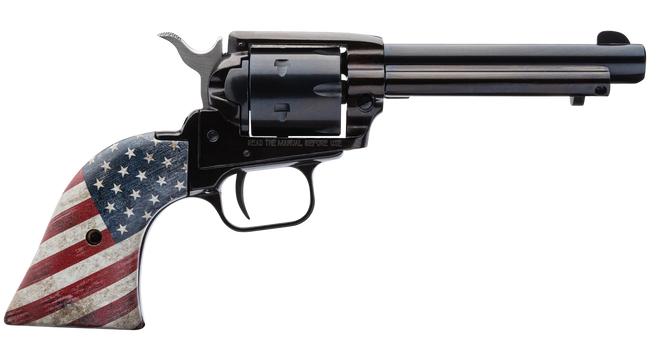 Heritage Mfg RR22B4USFLAG Rough Rider  22 LR 6 Shot, 4.75" Black Oxide Steel Barrel, Black Oxide Zinc Alloy Frame, Black Oxide Cylinder, US Flag Grip Manual Safety, Exposed Hammer