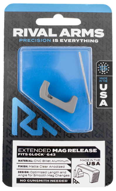 Rival Arms Extended Aluminum Magazine Release for Glock 43 Silver