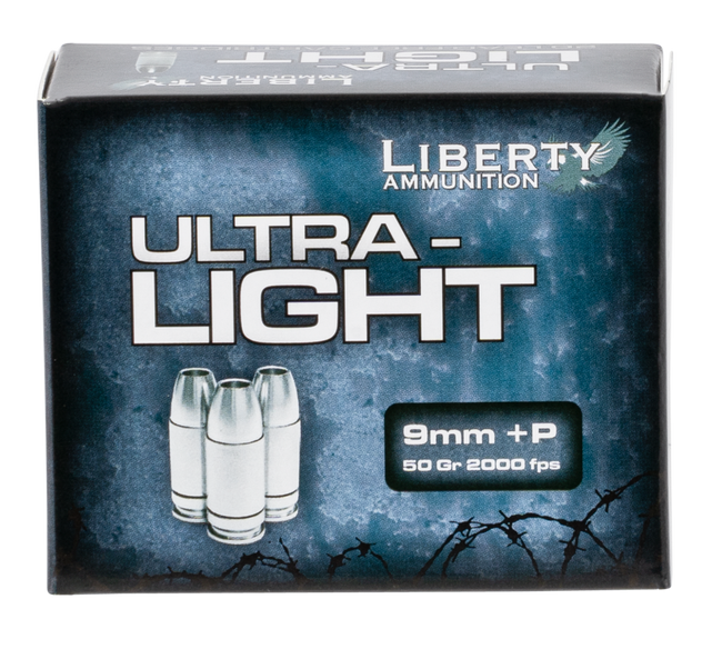Liberty Ammunition LAUL9052 Ultra-Light  9mmLuger+P 50gr Lead Free Fragmenting Hollow Point 20 Rounds