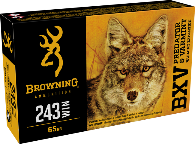 Browning Ammo B192302431 BXV Predator & Varmint 243Win 65gr Varmint Expansion Polymer Tip 20 Rounds