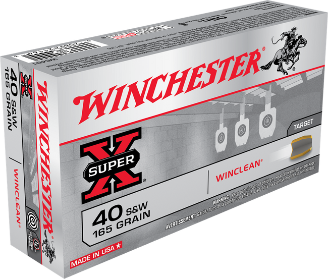 Winchester, Super X, 40 Smith & Wesson, Winclean Enclosed, 165 Grain, 50 Rounds