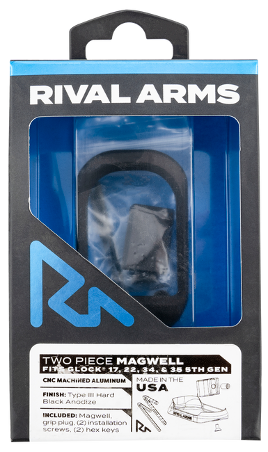 Rival Arms RARA70G121A Two Piece Magwell  Compatible w/Gen5  Glock 17/22/34/35, Black Anodized Aluminum