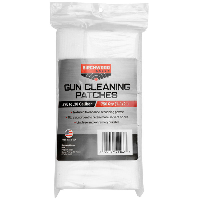 Birchwood Casey 41162 Gun Cleaning Patches .270-.30 Cal Cotton 1.50" 750 Per Pkg