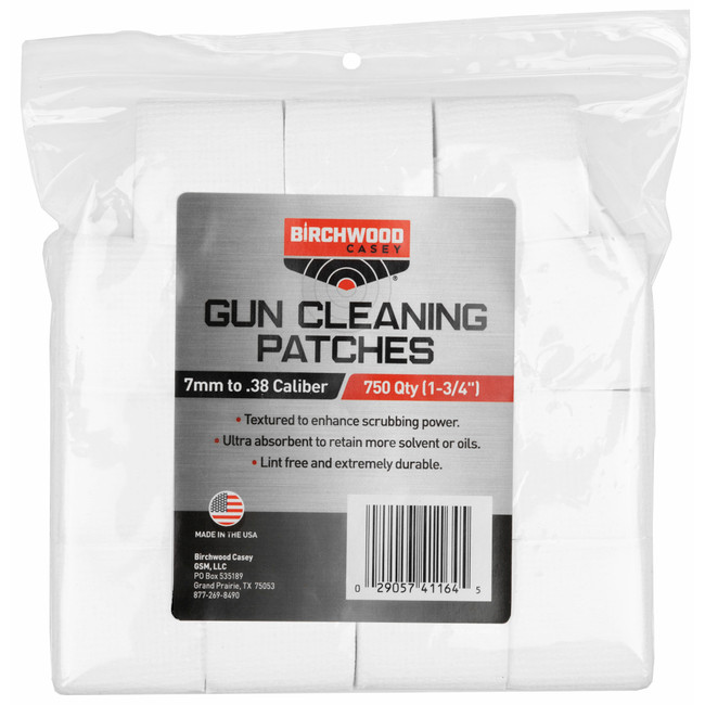 Birchwood Casey 41164 Gun Cleaning Patches 7mm-.38 Cal Cotton 1.75" 750 Per Pkg