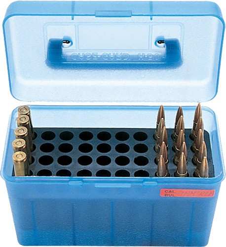 MTM Case-Gard H50RMAG24 Deluxe Ammo Box  300 Win Mag/7mm Rem Clear Blue Polypropylene 50rd - H50RMAG24 - 026057205243