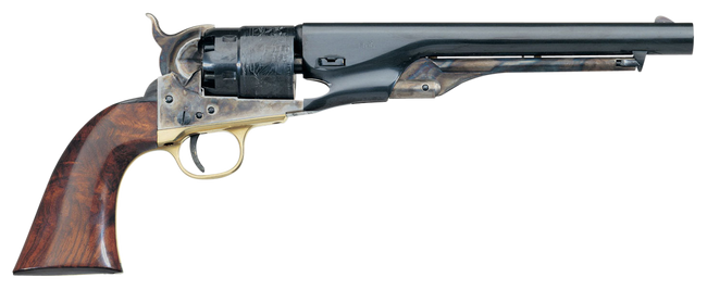 Taylors and Company 550797 1860 Army Steel Break Open 44 Cal Striker Fire 8" 6rd Color Case Hardened Frame Blued Barrel & Cylinder Walnut Grip