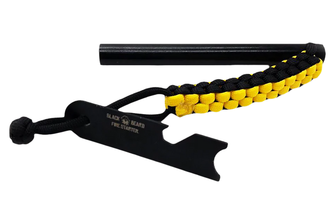 Black Beard Fire Starters FR Ferro Rod  Black/Yellow 7' Long - FR - 860006832469