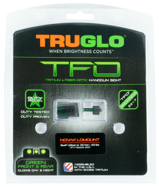 Truglo TFO Front Rear Sights for Novak LoMount Officer Commander Green Tritium