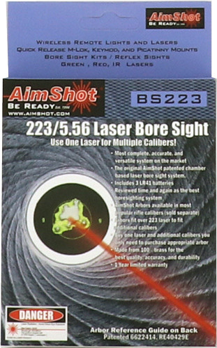 AimShot BS223 Laser Boresighter 223 Rem Brass Chamber Mount Cartridge LR41 Battery