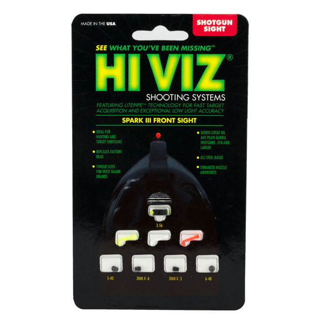 Hiviz Spark III Threaded Front Bead Shotgun Sight Red Green White LitePipe