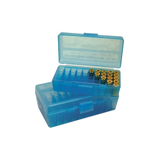 MTM Case-Gard P504424 Ammo Box Flip-Top Multi Caliber Handgun Clear Blue Polypropylene 50rd