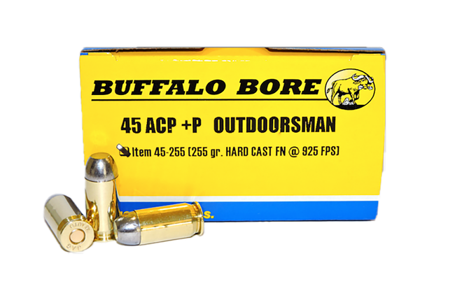 Buffalo Bore Ammunition 4525520 Outdoorsman Strictly Business 45ACP +P 255gr Hard Cast Flat Nose 20 Per Box/12 Case