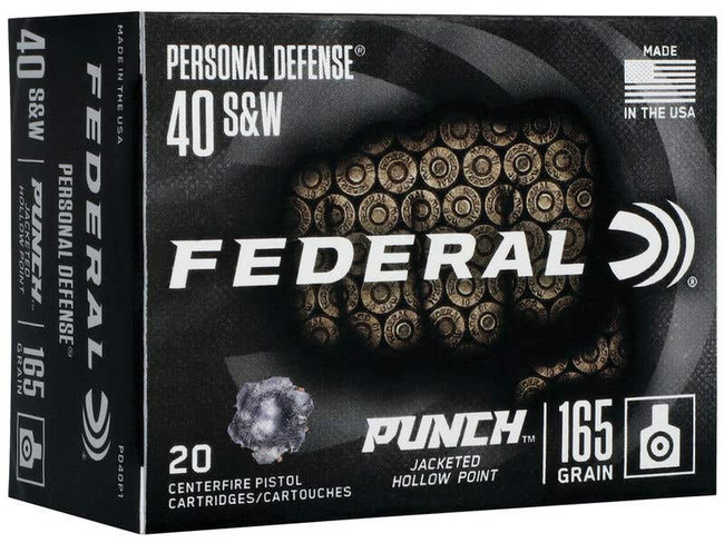 Federal Premium Punch Pistol Ammo 40 S&W 165 gr. JHP 20 rd. - PD40P1 - 604544659023