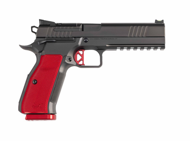 Dan Wesson 92013 DWX  9mm Luger 10+1 4.95" Black Match Grade Barrel, Black DLC Optics Ready Serrated Steel Slide, Black Aluminum Frame w/Beavertail & Picatinny Rail, Red Textured Aluminum Grip - 92013 - 806703920139