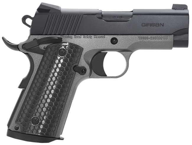 Girsan 392052 MC1911 SC Untouchable Sub-Compact Frame 45 ACP 6+1 3.40"  Black Steel Barrel, Black Serrated Steel Slide, Stainless Frame w/Beavertail, Black Polymer Grip