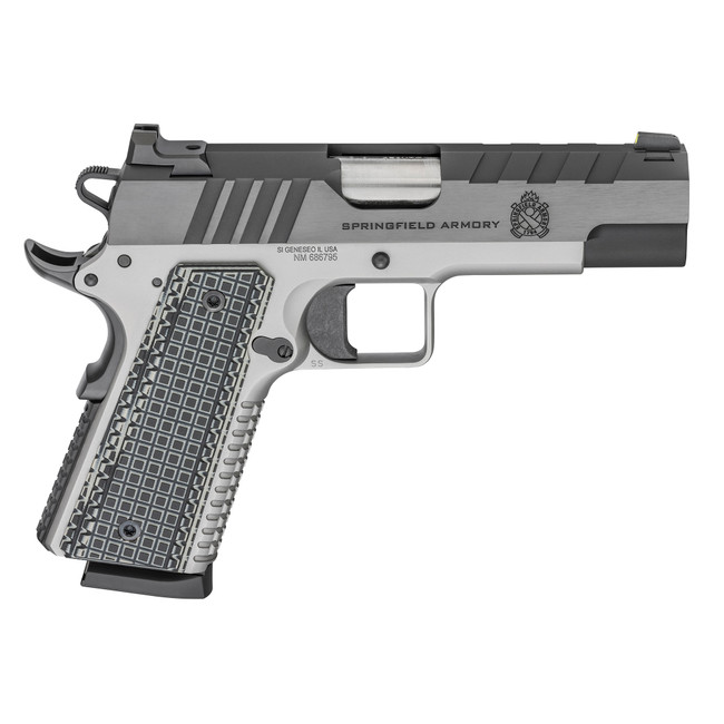 Springfield Armory PX9218L 1911 Emissary 45 ACP 8+1 4.25" Bull Barrel, Stainless Steel Frame w/Beavertail , Tri-Top Cut Blued Carbon Steel Slide, Black VZ Thin-Line G10 Grip - PX9218L - 706397934507