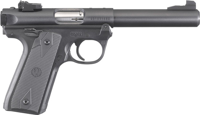 Ruger  Mark IV 22/45 22 LR 10+1, 5.50" Stainless Bull Barrel, Blued Drilled & Tapped Steel Receiver & Polymer Frame,  Black Checkered Polymer Grip Ambidextrous - 40187 - 736676401871
