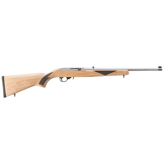 Ruger 31229 10/22 Sporter 22 LR 10+1 18.50" Clear Satin Stainless Steel Barrel, Natural w/Black Checkering Wood Stock - 31229 - 736676312290