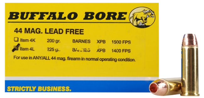 Buffalo Bore Ammunition 4L20 Buffalo-Barnes Strictly Business 44Rem Mag 225gr Barnes VOR-TX XPB Lead Free 20 Per Box/12 Case