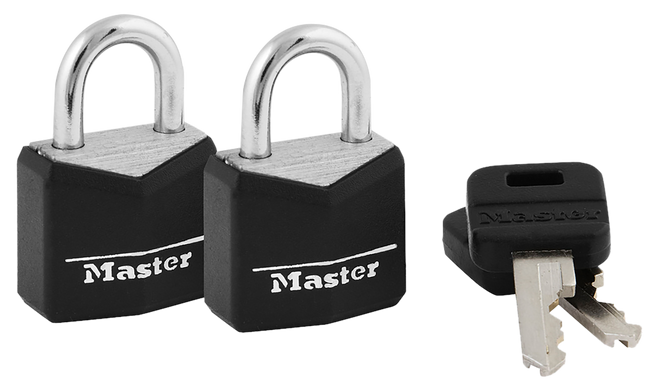Master Lock 121T Padlock Keyed Open With Key Keyed Alike Steel Vinyl-Covered 2 Per Pkg