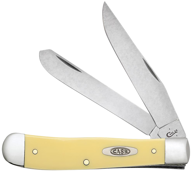 Case 30114 Yellow Synthetic Trapper Folding Clip Point/Spey Plain Mirror Polished Carbon Steel Blade/Smooth Yellow Synthetic Handle