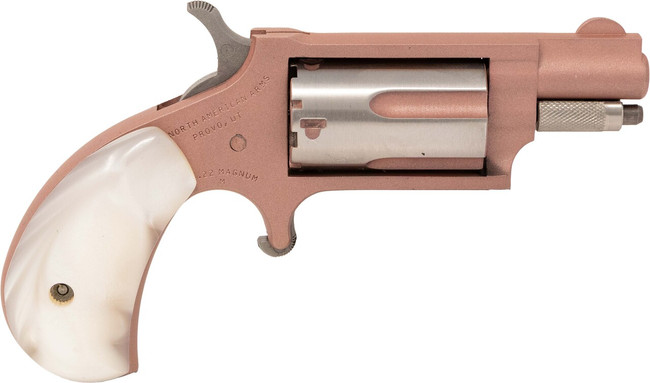 North American Arms 22MSROSE Mini-Revolver  22 Mag 5 Shot 1.13" Rose Gold Cerakote Stainless Steel Barrel & Frame, Rose Gold/Stainless Cylinder, White Pearlite Grip, Stainless Exposed Hammer, - 22MSROSE - 744253003936