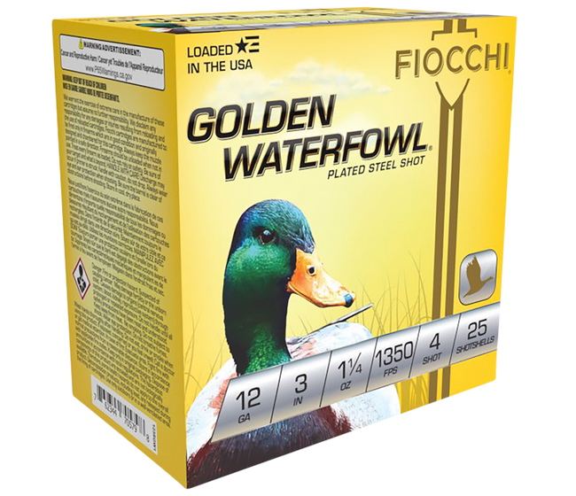 Fiocchi 123SGW4 Golden Waterfowl  12Gauge 3" 1 1/4oz 4Shot 25 Rounds