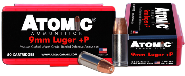 Atomic Ammunition 00409 Pistol Precision Craft 9mmLuger +P 124gr Bonded Match Hollow Point 50 Rounds