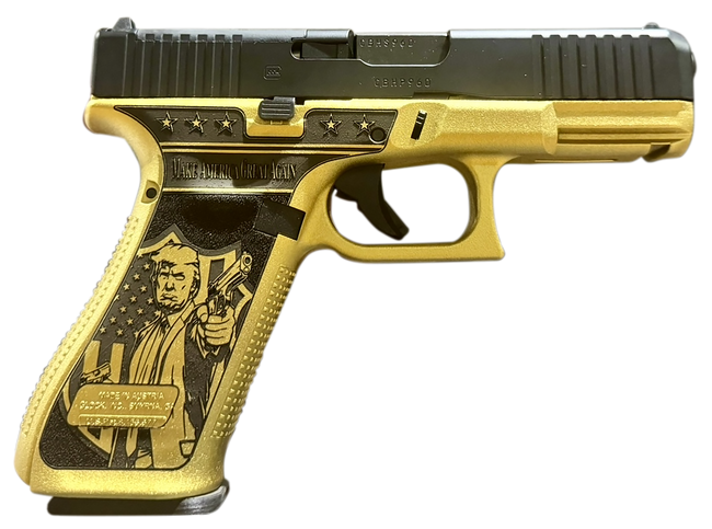 Glock G47 Gen5 9mm Luger 4.49in 17+1 Gold w Trump Engraving Frame MOS Cut Slide