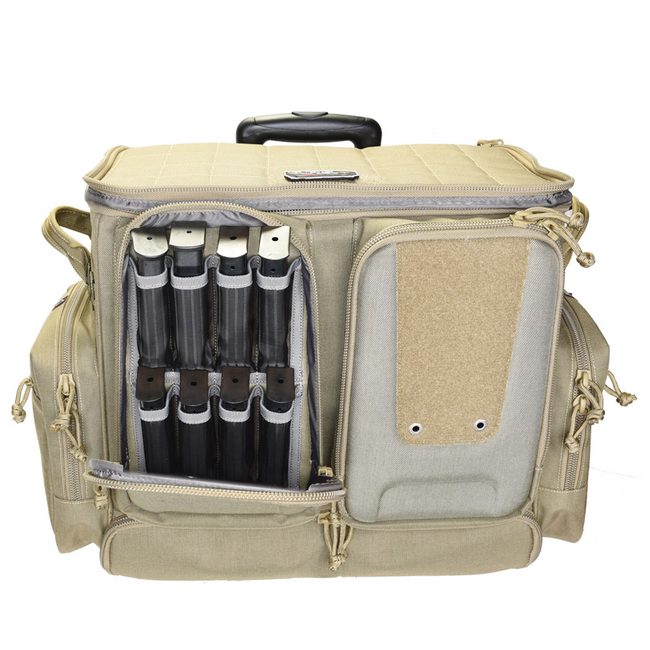 GPS Bags T2112ROBB Tactical Rolling Black 1000D Nylon Teflon Coating with Foam Cradle Holds 6 Handguns, Storage Pockets Holds 4 Additional Guns, Telescoping Handle & ATV Wheels