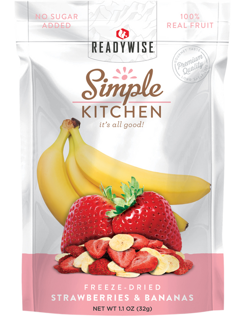 ReadyWise SK05009 Simple Kitchen Freeze Dried Fruit Strawberry & Bananas 1 Serving Pouch 6 Per Case