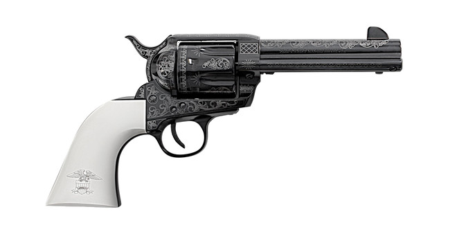 Traditions SAT73122LIB 1873 Liberty 45 Colt (LC) 6rd 4.75" Blued Engraved Steel White PVC Grip - SAT73122LIB - 040589020389