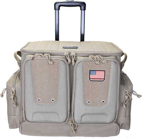 GPS Bags GPST2112ROB Tactical Rolling Tan 1000D Nylon Teflon Coating with Foam Cradle Holds 6 Handguns, Storage Pockets Holds 4 Additional Guns, Telescoping Handle & ATV Wheels