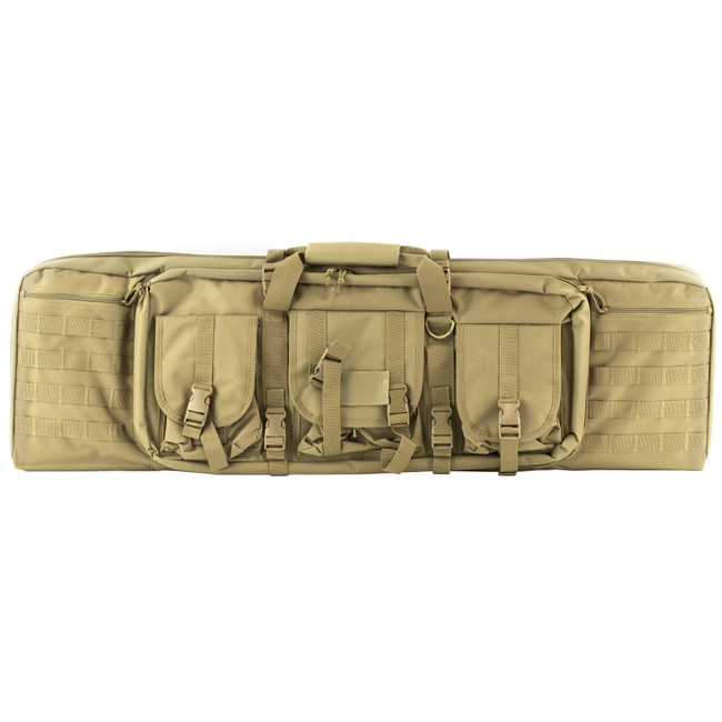 NcStar CVDC2946T42 VISM Double Carbine Case Tan PVC Nylon w/ Foam Padding Lockable Zippers Pockets & MOLLE Webbing