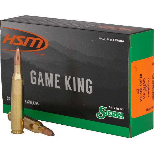 HSM Game King Rifle Ammunition 25-06 Rem. Sierra Spitzer BT 100 gr. 20 rd.