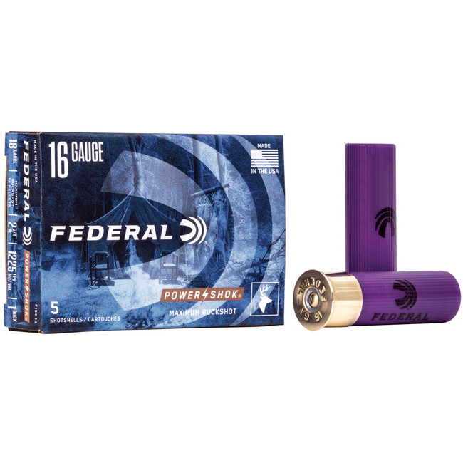 Federal Power-Shok 16 Gauge Buckshot 12 Pellets 1 Buck 5 Rounds