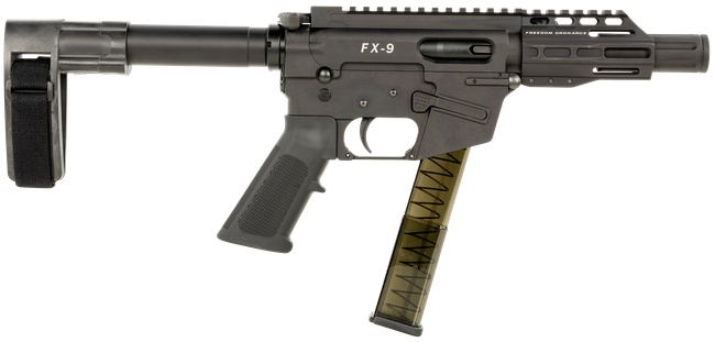 FREEDOM ORDNANCE FX9P4SBM FX-9  9mm Luger 31+1 4" Black Nitride Steel Barrel, M-LOK Handguards, Black Anodized Aluminum Picatinny Rail Receiver, Black SB Mini Brace, AR15 Grip