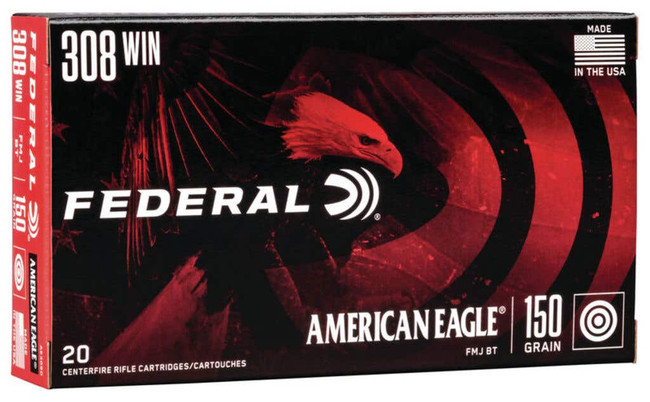 Federal American Eagle Rifle Ammo 308 Win. 150 gr. FMJ Boat-Tail 20 rd. - AE308D - 029465085339
