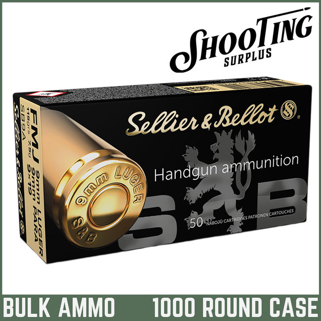 *FREE SHIPPING* Sellier & Bellot Pistol Ammo 9mm Luger Full Metal Jacket 115 Grain - CASE \ 1000 Rounds