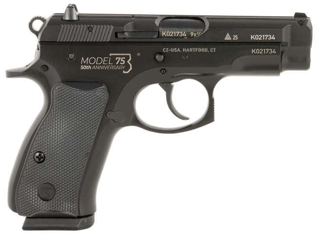 CZ 75 Compact 50th Anniversary 9mm Luger 3.75" Barrel 15+1 Rounds Black Polycoat Steel Frame Serrated Slide