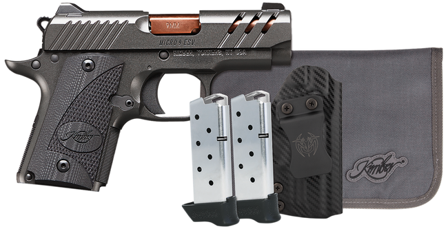 Kimber Mfg, Inc 3300254 Micro 9 Bundle 7+1 3.15" Rose Copper TiN Match Grade Barrel, KimPro II Gray Lightening Cut/Serrated Stainless Steel Slide, Kimpro II Gray Aluminum Frame, Black G10 Grip