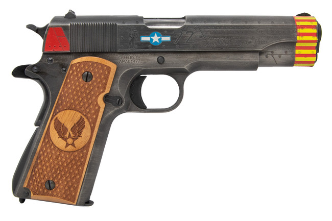 Auto-Ordnance 1911BKOC18 1911 Red Tails Full Size Frame 45 ACP 7+1 5" Stainless Steel Barrel, Savage Cerakote Serrated Slide, Savage Cerakote Steel Frame w/Beavertail, Custom Engraved Wood Grip - 1911BKOC18 - 602686423014