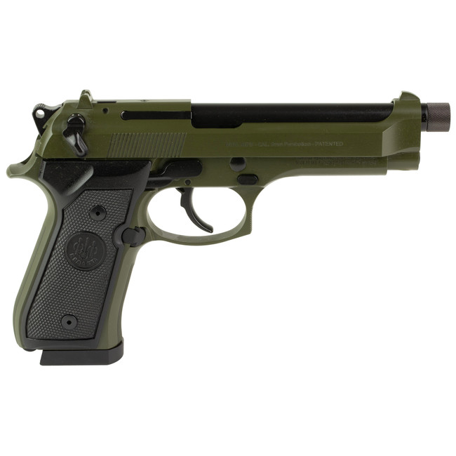 Beretta USA J92F300GRTB18 92FS  Full Size 9mm Luger 18+1 5.10" Black Threaded Barrel, OD Green Cerakote Serrated Slide, OD Green Cerakote Aluminum Frame w/Beavertail, Black Textured Grip - J92F300GRTB18 - 082442062112
