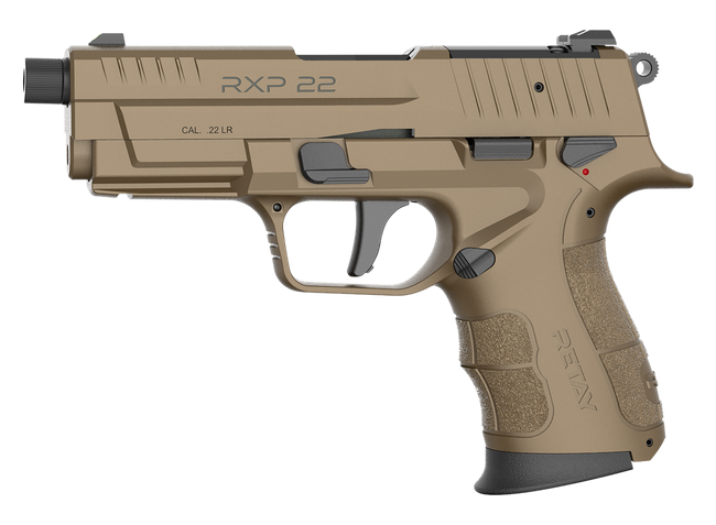 Retay USA RXP22FDE10TH RXP  22 LR 10+1 4" Black Threaded Barrel, Flat Dark Earth Cerakote RMR/RMSc Optic Ready/Serrated Slide, Flat Dark Earth Cerakote Polymer Frame w/Accessory Rail, Textured Grip